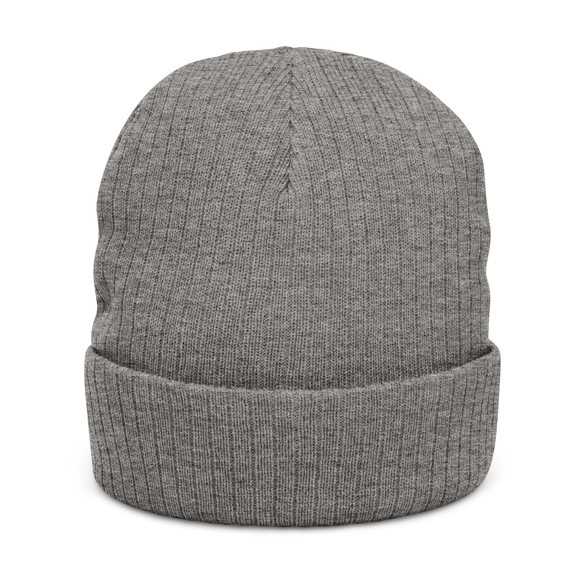 Embroidered Ribbed Beanie - Minimal Patch Knit Winter Hat