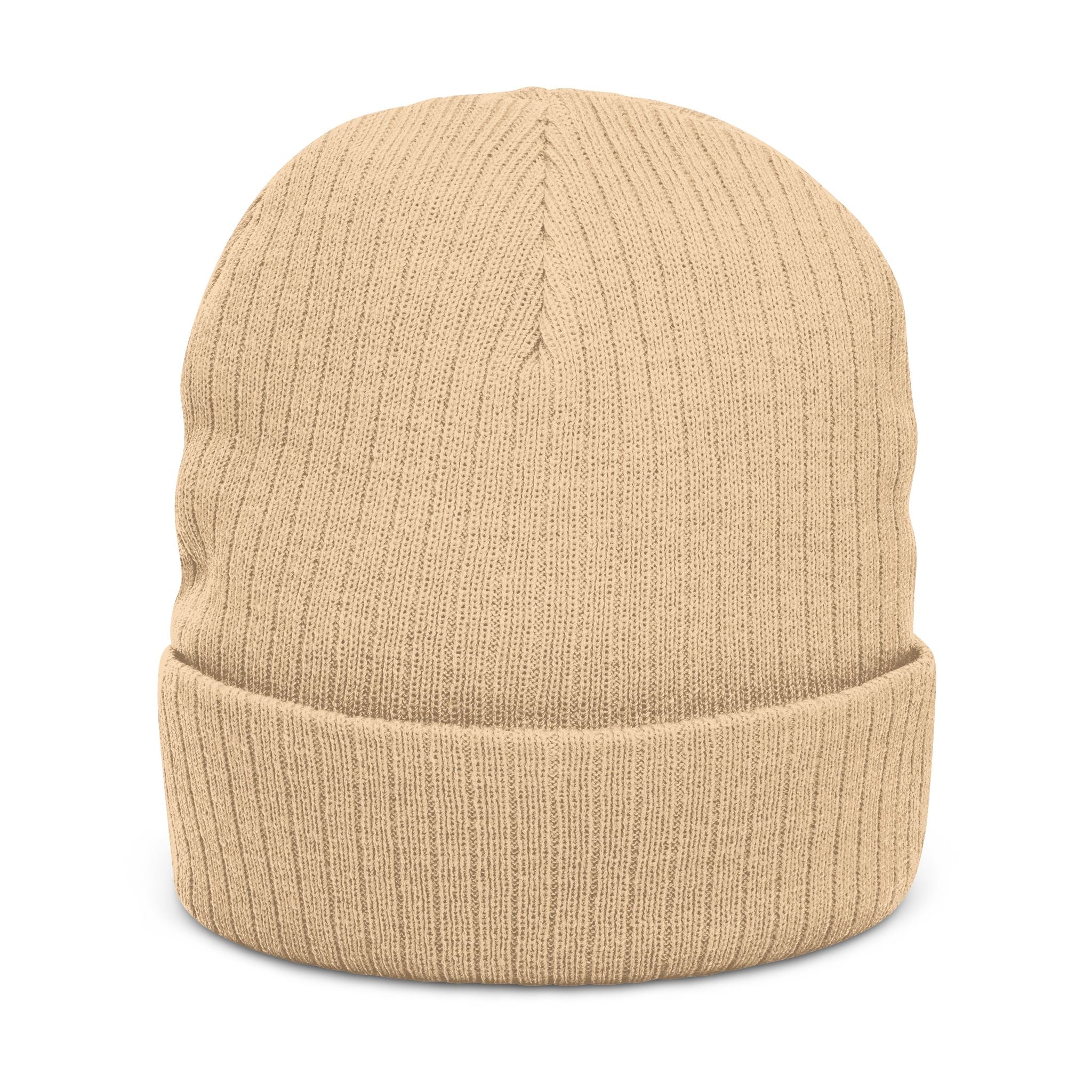 Embroidered Ribbed Beanie - Minimal Patch Knit Winter Hat