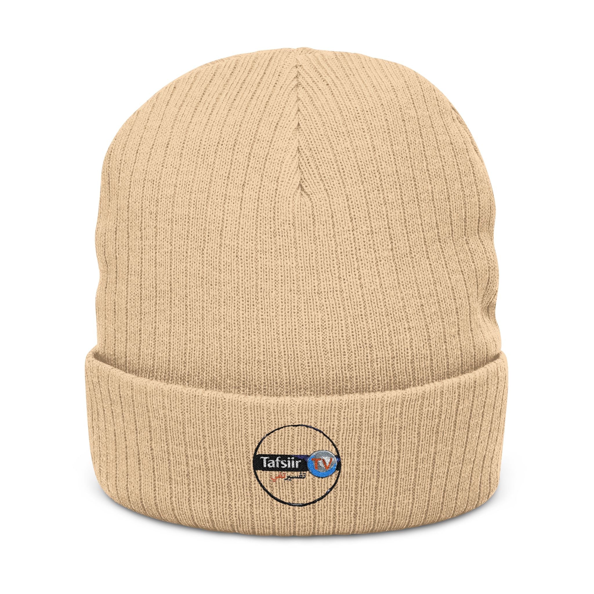 Embroidered Ribbed Beanie - Minimal Patch Knit Winter Hat