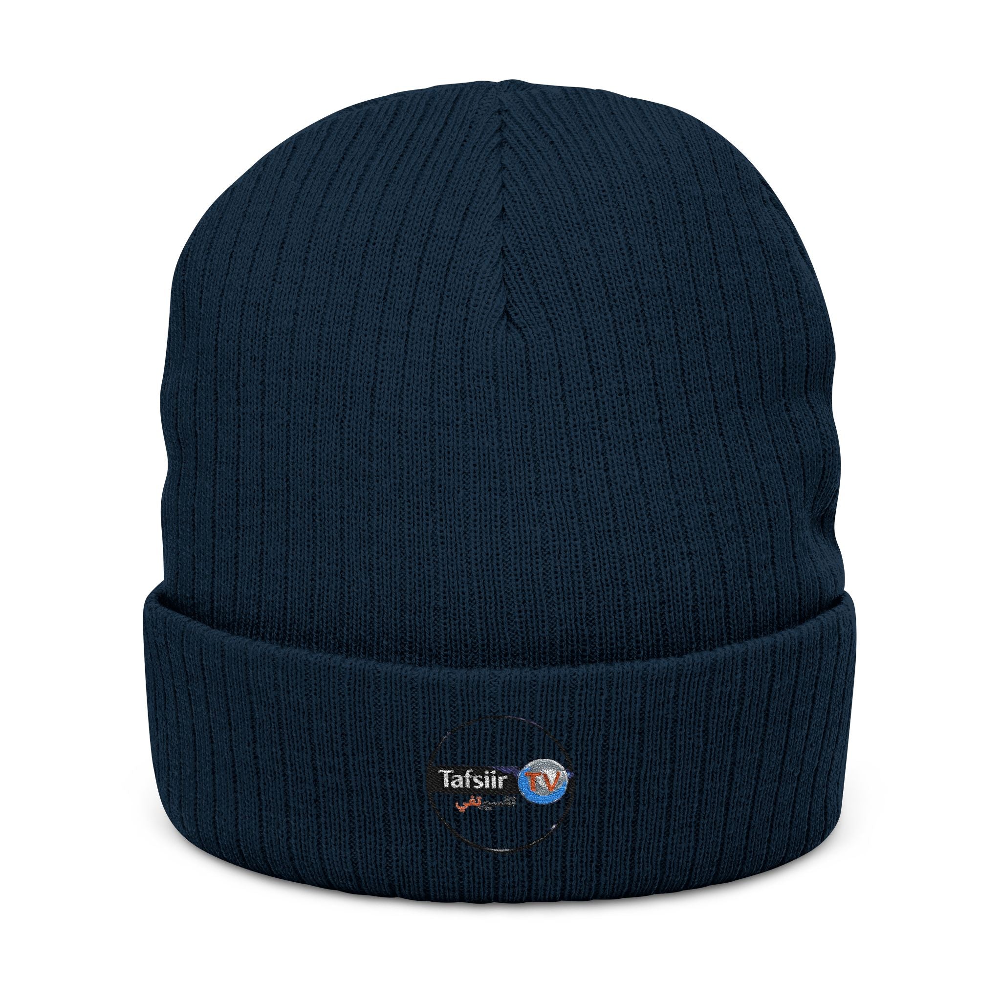 Embroidered Ribbed Beanie - Minimal Patch Knit Winter Hat