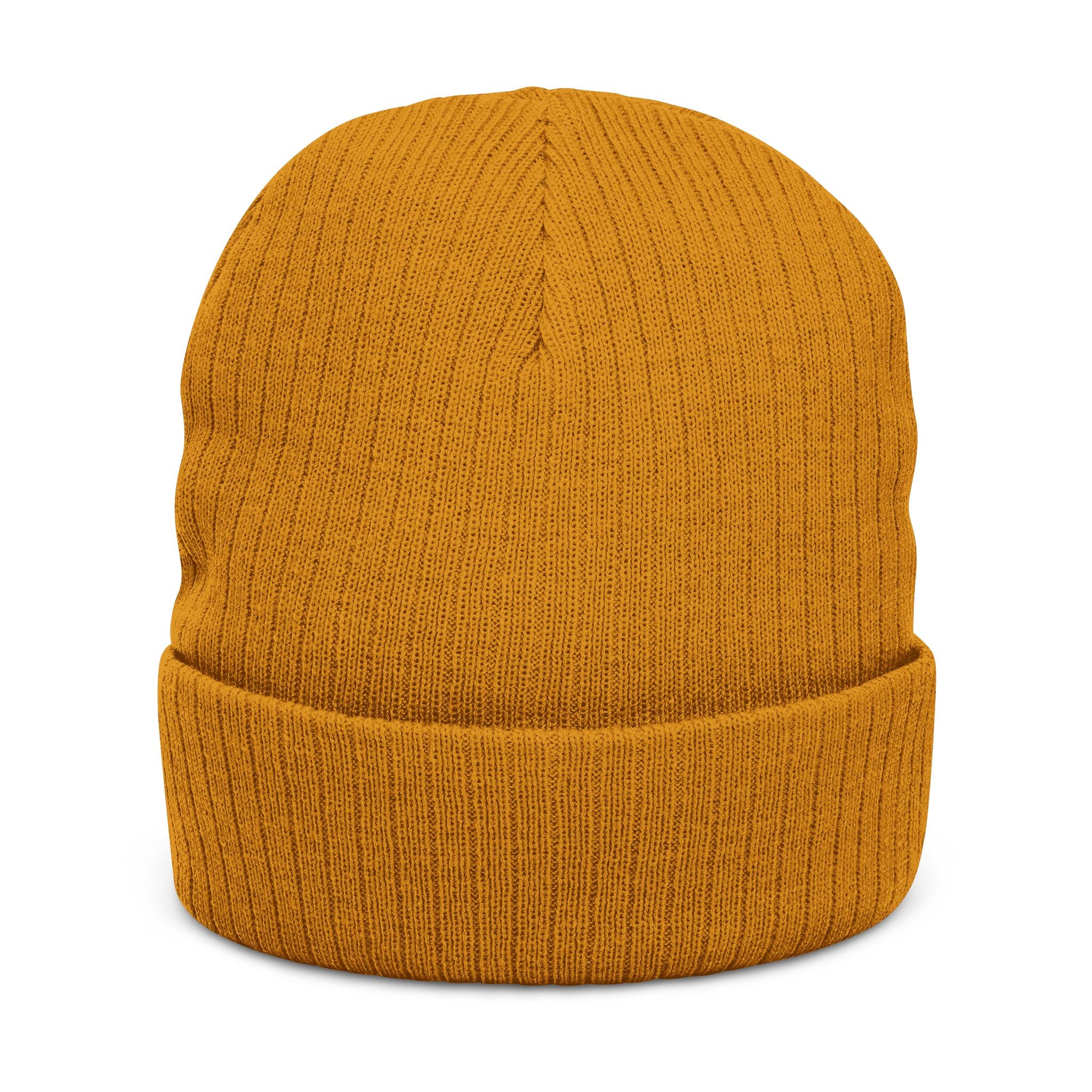 Embroidered Ribbed Beanie - Minimal Patch Knit Winter Hat